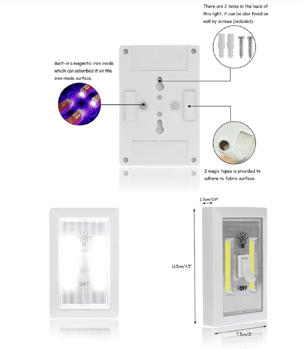 Multi-Purpose COB LED Light-Switch - 3 Pack